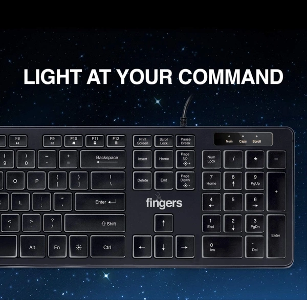 Fingers Magnifico Moonlit Wired USB Keyboard (Black) - 10AM - 08PM