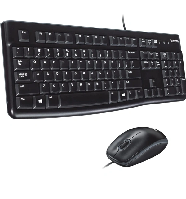 Logitech MK120 Wired USB Keyboard and Mouse Set for Windows, Optical Wired Mouse, Full-Size Keyboard, USB Plug-and-Play, Compatible for PC, Laptop - Black - 10AM- 08PM