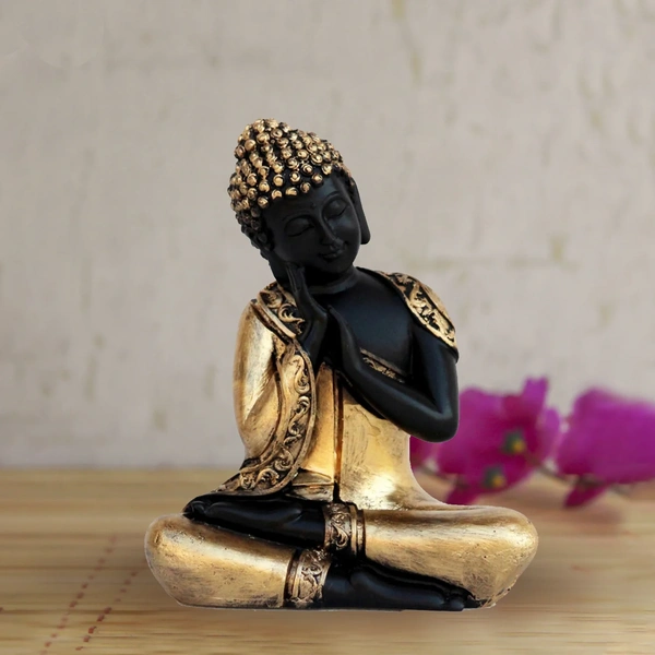 Polyresin Black And Golden Finish Handcrafted Thinking Buddha Statue