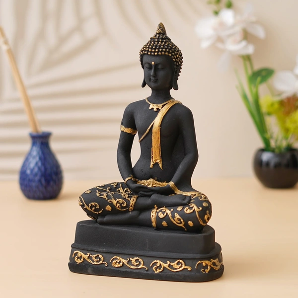 Black & Golden Polyresin Handcrafted Meditating Buddha Idol