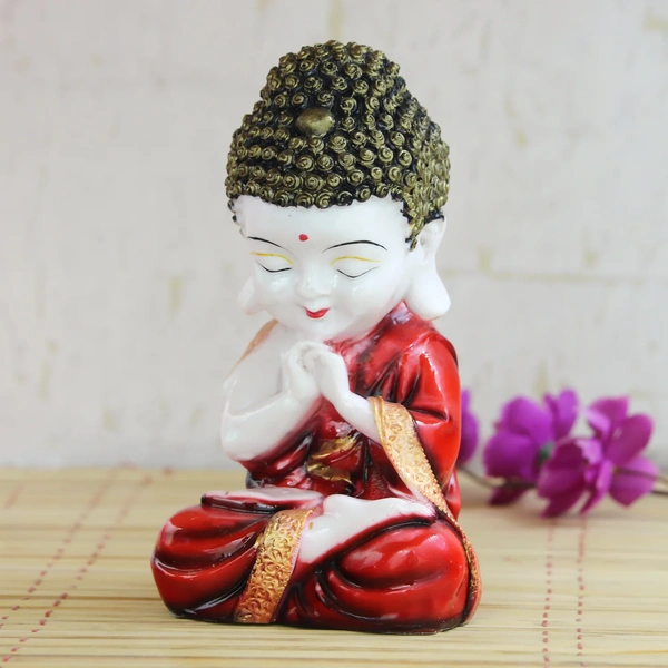 Polyresin Red And White Praying Monk Buddha StatueBirthday 5050