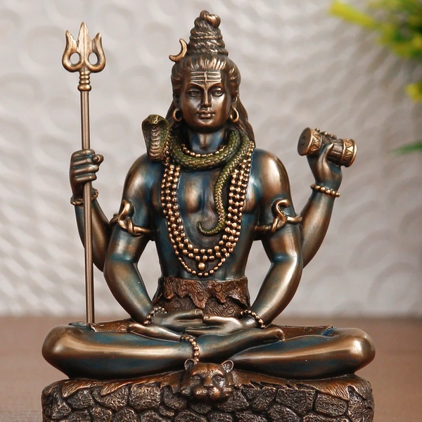 Brown Polyresin And Bronze Lord Shiva Padmasana Statue