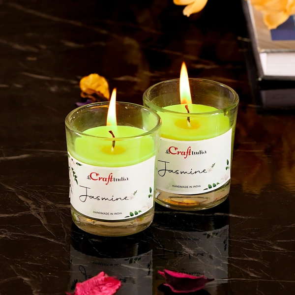 Set Of 2 Jasmine Scented Glass Candle