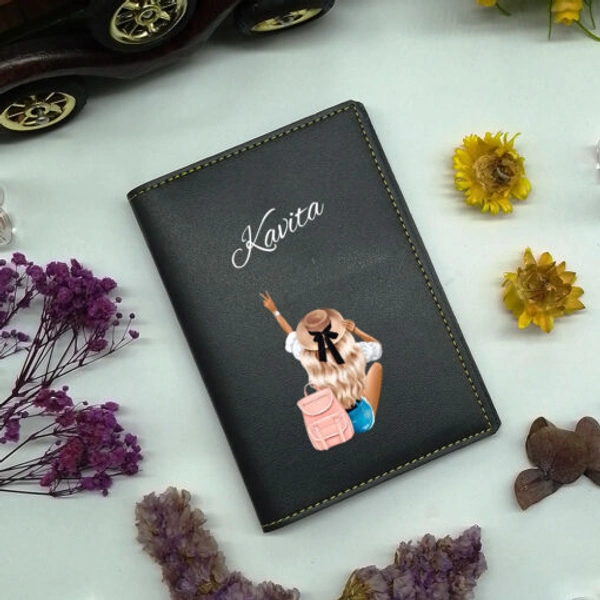 Customized Passport Cover With Vegan Leather - Black