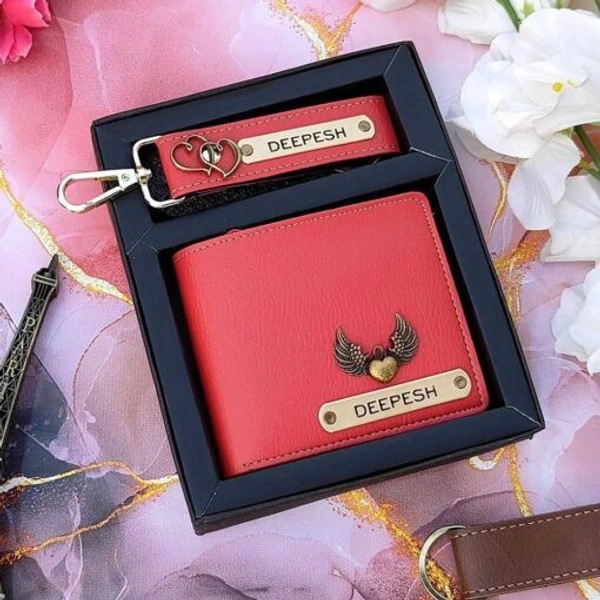 Customized Premium Nexon Leather Wallet Keychain Combo - Red