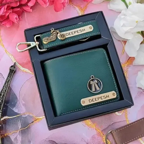 Customized Premium Nexon Leather Wallet Keychain Combo - Olive