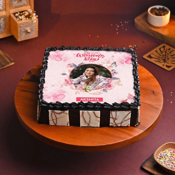 Women's Day Square Photo Cake - 500 Gm