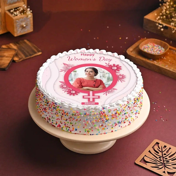 Women's Day Round Photo Cake - 1 Kg