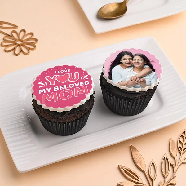 Tempting Personalised Photo Cupcakes - 2 Pcs