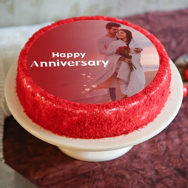 Round Red Velvet Photo Cake - 1 Kg