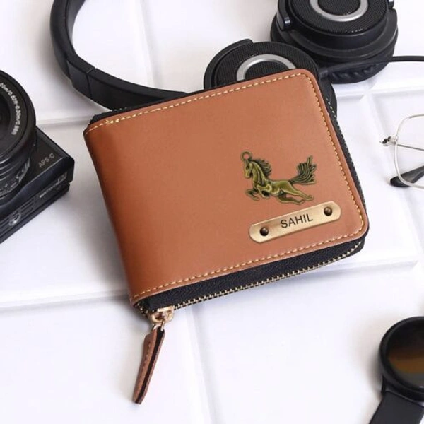 Personalized Unisex Tan Wallet with Name & Charm