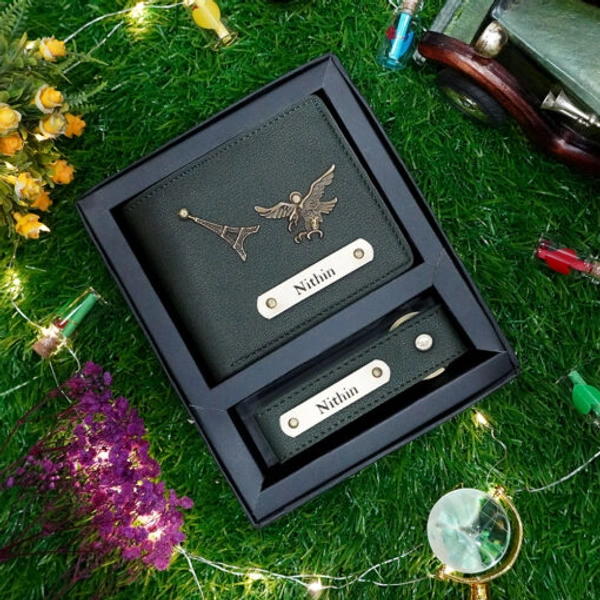 Customized Men's 2-in-1 Combo Set: Personalized Wallet & Keychain