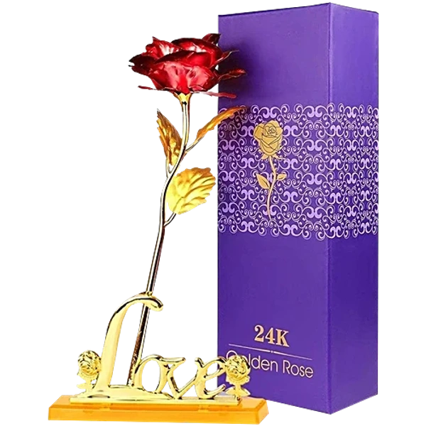 24K Gold Plated Rose - Red Artificial Golden Rose with Gift Box
