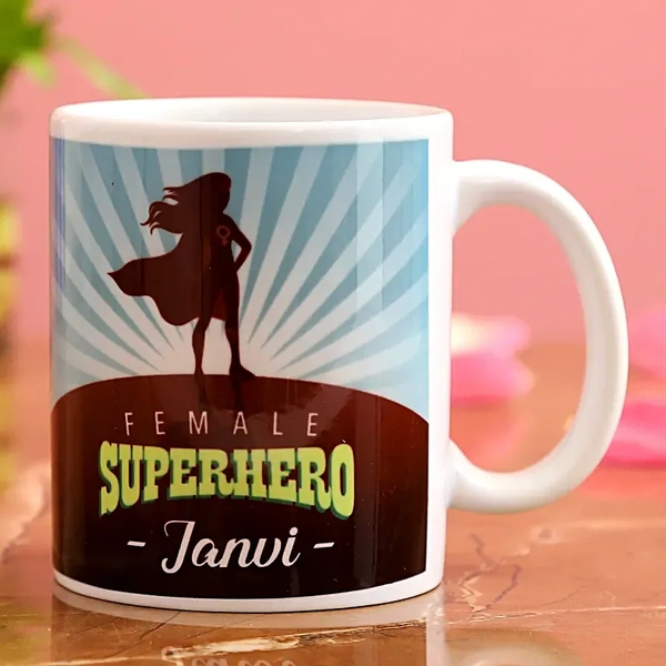 Female Superhero Personalised White Mug