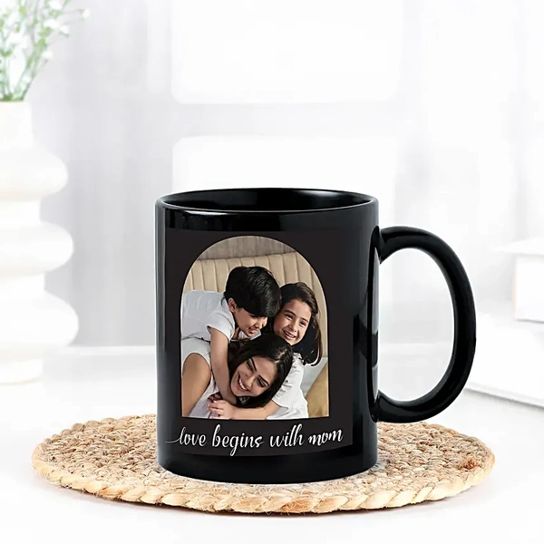Personalised Love Begins With Mom Photo Mug
