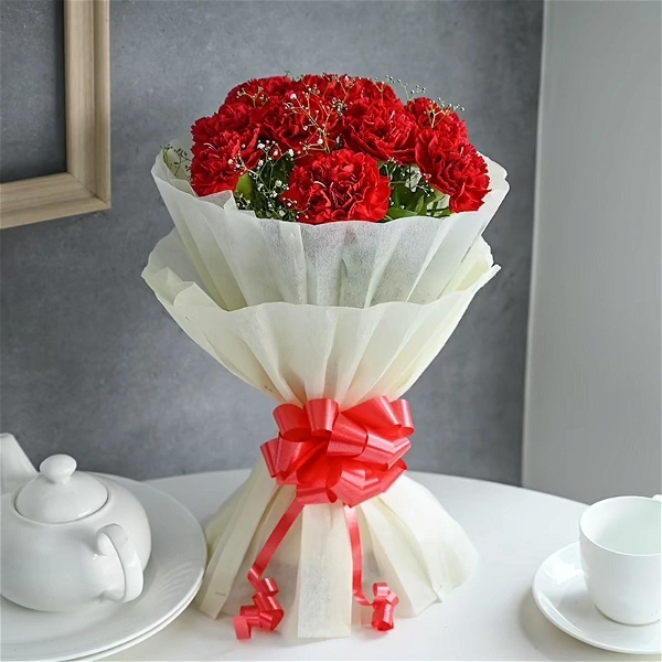 10 Red Carnations Bouquet