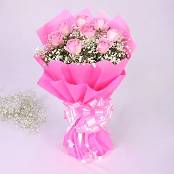 8 Pink Roses Bouquet