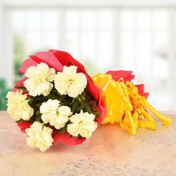 6 White Carnations Bouquet
