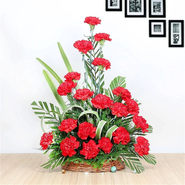 20 Red Carnations Basket