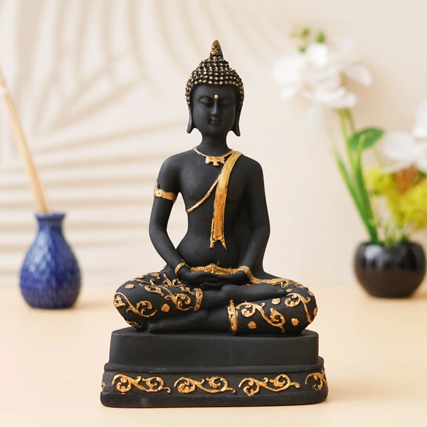 Black & Golden Polyresin Handcrafted Meditating Buddha Idol