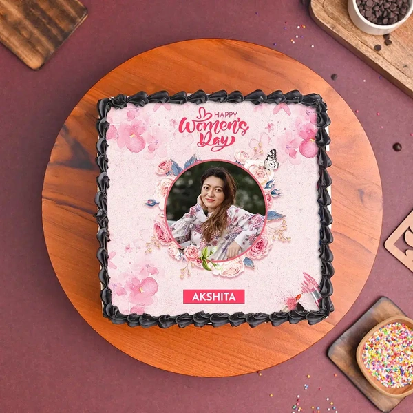 Women's Day Square Photo Cake - 500 Gm