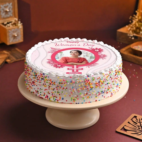 Women's Day Round Photo Cake - 1 Kg