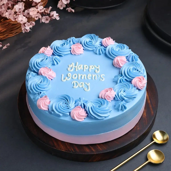 Pinky Blue Strawberry Women's Day Cake - 500 Gm