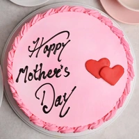 Round Vanilla Strawberry Mothers Day Cake - 500 Gm