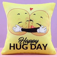 Happy Hug Day Printed Emoji Cushion