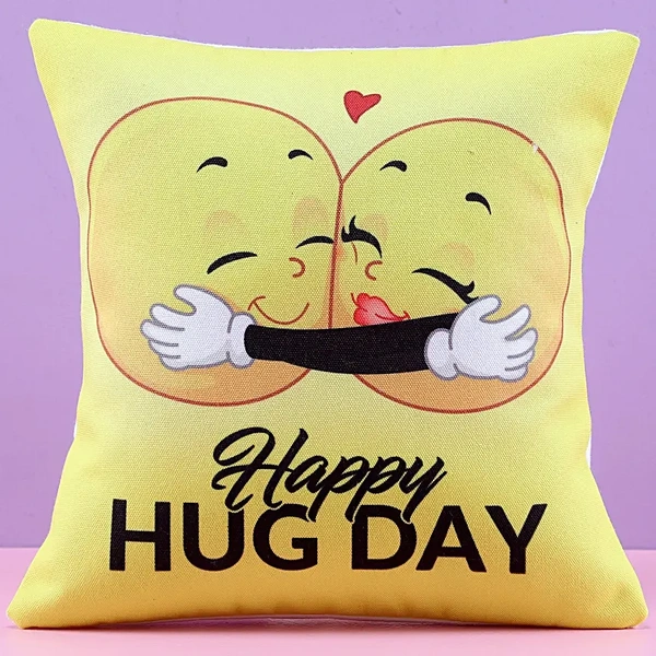 Happy Hug Day Printed Emoji Cushion