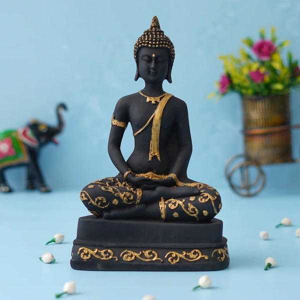 Black & Golden Polyresin Handcrafted Meditating Buddha Idol