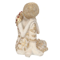 Polyresin White And Golden Resting Buddha On Knee Statue