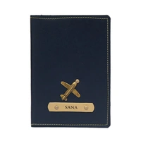 Navy Blue Personalized Travel Passport Cover With Name Tag & Charm