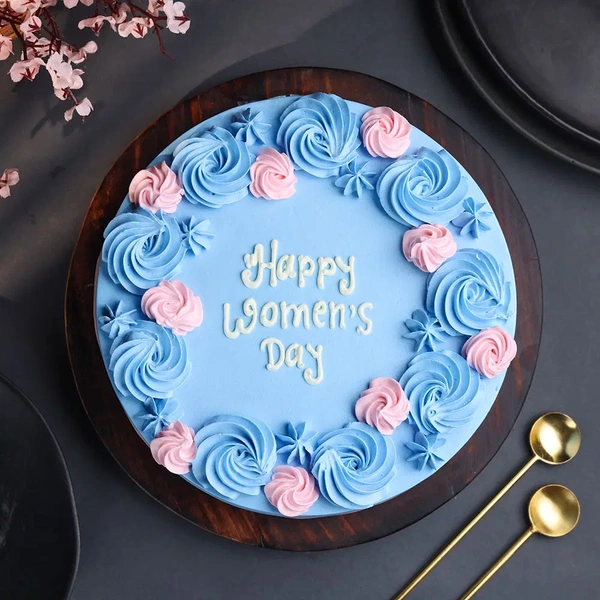 Pinky Blue Strawberry Women's Day Cake - 500 Gm