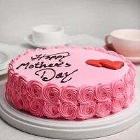 Round Vanilla Strawberry Mothers Day Cake - 500 Gm