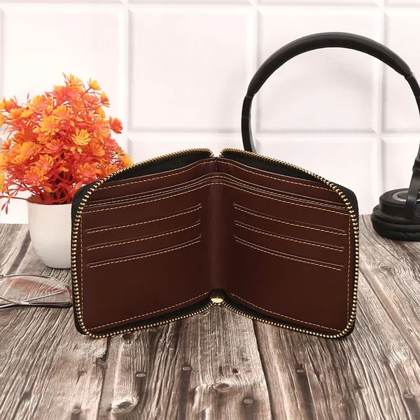 Personalized Unisex Brown Wallet with Name & Charm