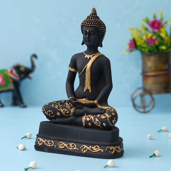 Black & Golden Polyresin Handcrafted Meditating Buddha Idol