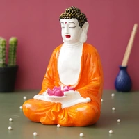 Orange, White, And Pink Polyresin Handcrafted Meditating Buddha Idol