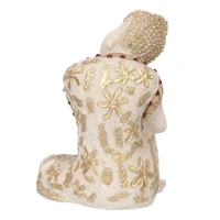 Polyresin White And Golden Resting Buddha On Knee Statue