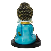 Polyresin Blue And White Praying Monk Buddha Statue