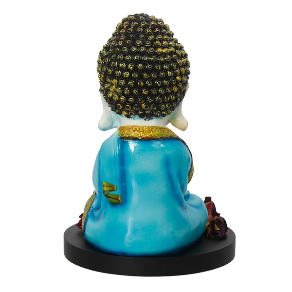 Polyresin Blue And White Praying Monk Buddha Statue