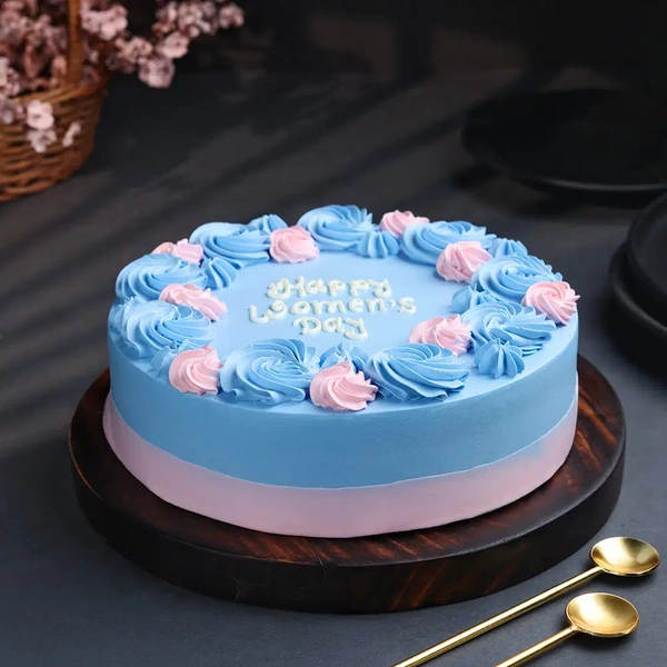 Pinky Blue Strawberry Women's Day Cake - 500 Gm