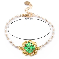 Serenity Lotus Green Charm Gold Bracelet