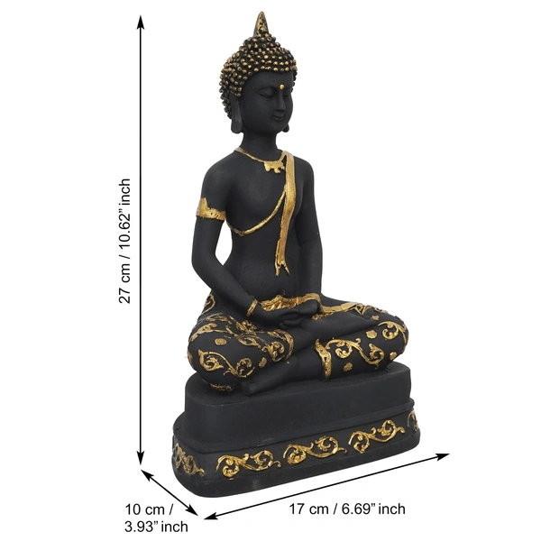 Black & Golden Polyresin Handcrafted Meditating Buddha Idol