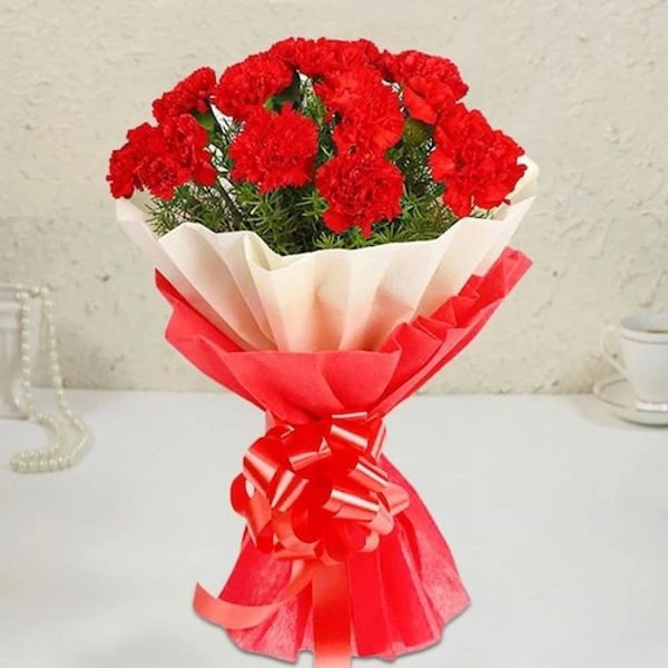 10 Red Carnations Bouquet