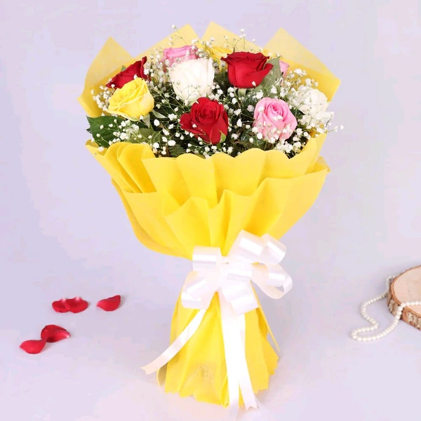10 Mix Roses With Vanilla Birthday Cake