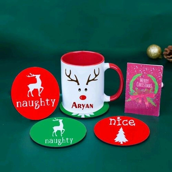 Personalized Christmas Mug with Round Coaster