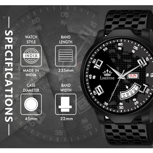 Ls3081 Day and Date Functioning Chess Black Designer Strap Boys - Black