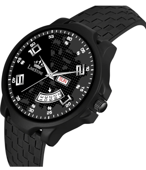 Ls3081 Day and Date Functioning Chess Black Designer Strap Boys - Black