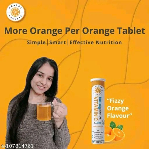 Food Supplement Orange Packets Natural Amla Vitamin C 1000mg With Zinc Effervescent Tablets - 30 Tablets